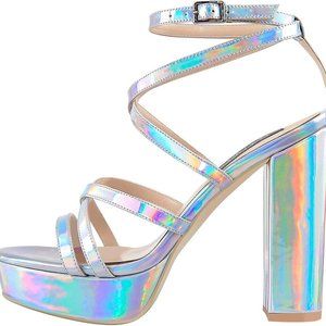 INSANE holographic platform sandals